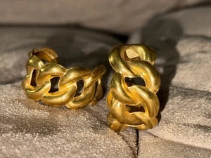 Gold Tone Cuban Style Chain Hoop Earrings B - Picture 1 of 3