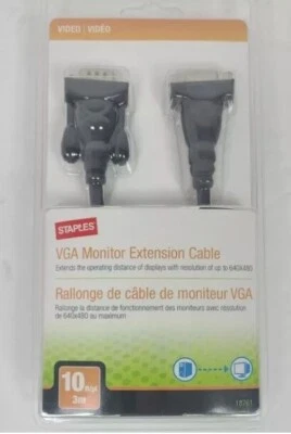 Genuine Staples 10ft VGA Monitor Extension Cable (18761) New In Package - Image 1 of 4