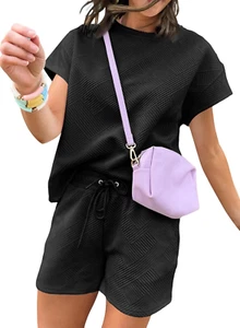 Women'S 2 Piece Outfits Sweatsuit Casual Short Sleeve Pullover Tops and Drawstri - Picture 1 of 16