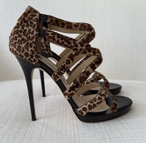Jimmy Choo Leopard Print Calf Hair Strappy Heels Sandals Size 40.5 Gently Worn - Picture 1 of 16