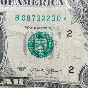 2013 B Duplicate Star Note Error Fancy Serial Number $ 1 One Dollar Bill Wash DC - Picture 1 of 3