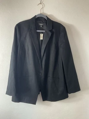 Chaqueta Blazer Talbots Talla 18W Plus Mezcla Lino Negra Foto 1 de 4