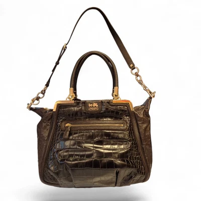 COACH Madison PINNACLE Amelia purse, Croc-Embossed Large Espresso Brown Leather - Image 1 of 4