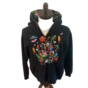 Y2K Volcom Lil Monsters AOP Ryan Sheckler Black Full Zip Hoodie M - Picture 1 of 4