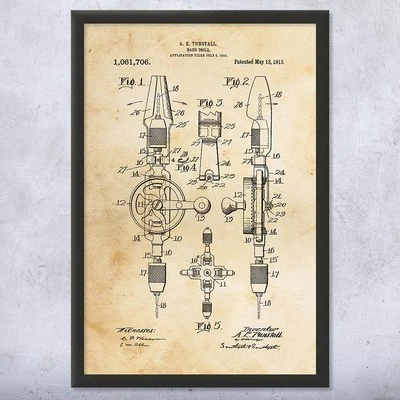 Hand Drill Patent Wall Art Poster, Canvas or Framed Handyman Gift Shop Class Art - Image 1 of 4