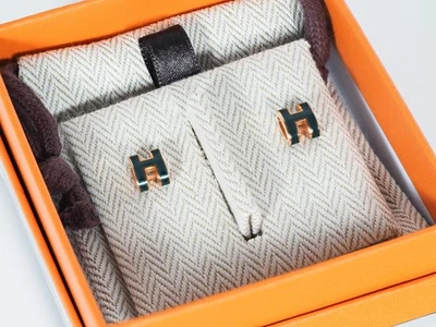 Pendientes Hermès Mini Pop H en oro rosa y esmalte negro Foto 1 de 4