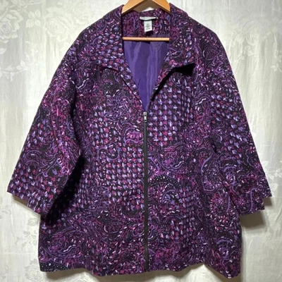 Maggie Barnes Catherines Blazer 4X Purple Print Full Zip Jacket - Image 1 of 4