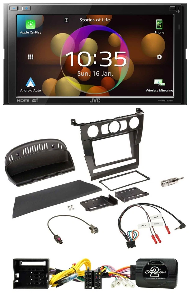 JVC DAB Lenkrad 2DIN Bluetooth USB Autoradio für BMW 5er E60 2004-2007 - Bild 1 von 4