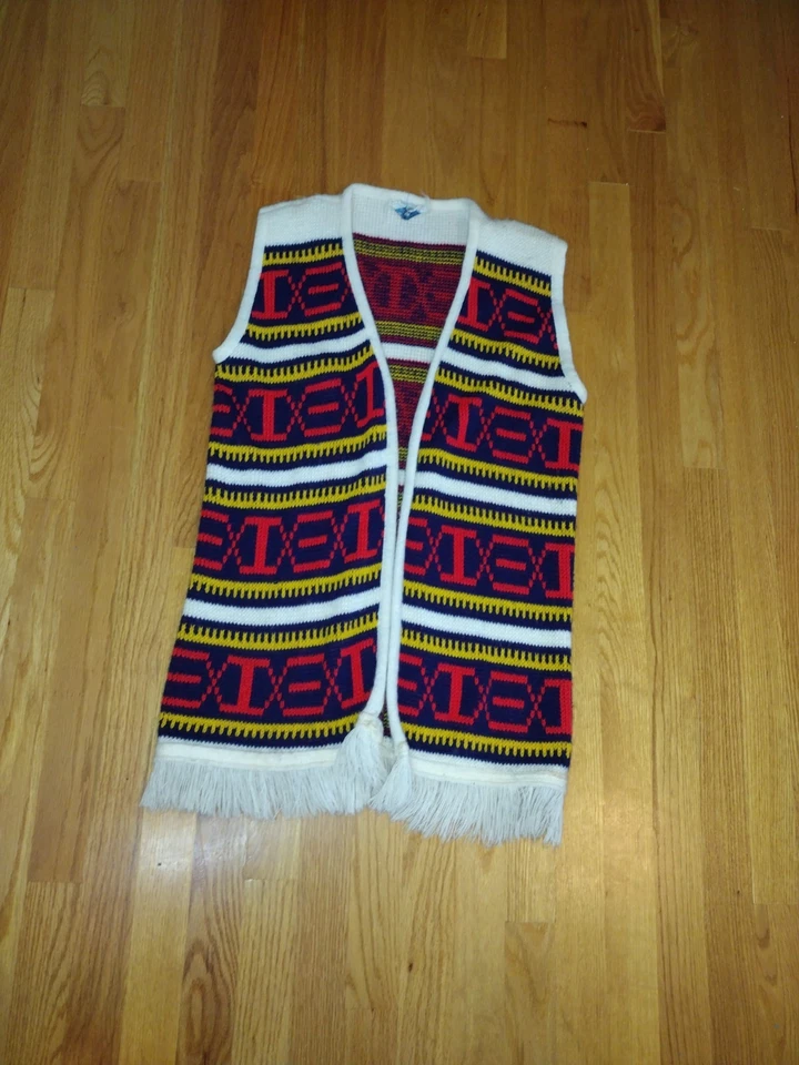 Chaleco Suéter Hippie Vintage Años 60 Para Mujer Talla Mediana Psicodélico Boho Flecos  Foto 1 de 4