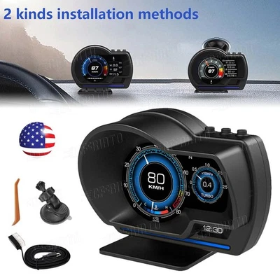 3-inch HUD OBD2+GPS car head up digital display speedometer MPH overspeed alarm - Image 1 of 4