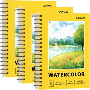 Watercolor Paper Pad, 5.5" x 8.5" Spiral Bound Art Sketch Book, Pack of 3 (90... - Picture 1 of 7
