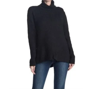Sweet Romeo Abstract Rib Hi-Low Turtleneck Tunic Sweater in Black Medium $58 - Picture 1 of 5