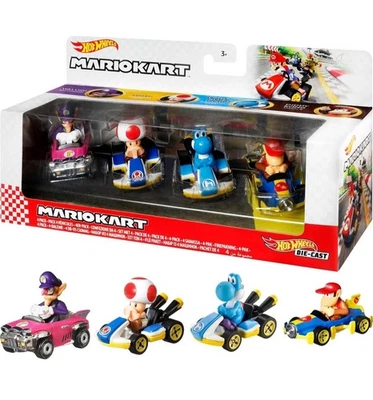 Mario Kart Hot Wheels 4-Pack Waluigi Toad Yoshi and Exclusive Diddy Kong Mach 8! - Image 1 of 4
