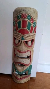 Wooden Hand Carved Hawaiian Style Tiki mask Wall Hanging - Picture 1 of 6