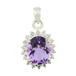 NATURAL AMETHYST GEMSTONE FEBRUARY BIRTH 925 STERLING SILVER UNISEX PENDANT - Picture 1 of 3