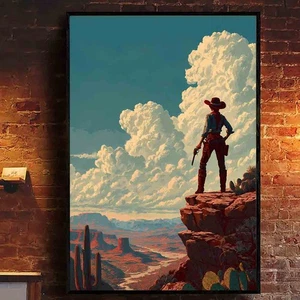 Cowgirl Western Poster Desert Sunset Wall Art Vintage Western Print Home  Poster - Picture 1 of 5