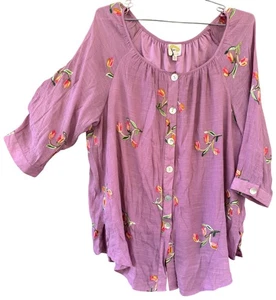 Top Anthropologie Fig & Flower taglie forti 3XL tunica ricamata floreale prugna polverosa - Foto 1 di 8