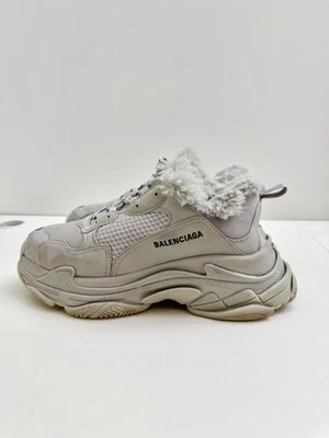 BALENCIAGA Triple S Grey Low Faux Fur Men US10/EU43 Winter Sneakers Authentic - Image 1 of 4