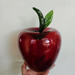 Vintage Large Hand Blown Glass Apple Red 11" - Picture 1 of 14