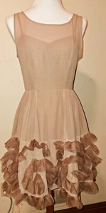 Lauren Conrad Runway Sz 6 Taupe Garden Party Organza Ruffle Sheer Short Dress - Picture 1 of 24