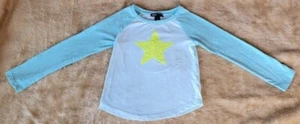 Gap Kids Girl's Teal L/S Raglan Top With Gold Sequin Star On Front Size XS (4/5) - Picture 1 of 7