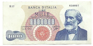 Banconota Italia Europa 1000 Lire 1964 P-96c Vecchia Verdi Carli, Ripa Rara VF+++  - Foto 1 di 6