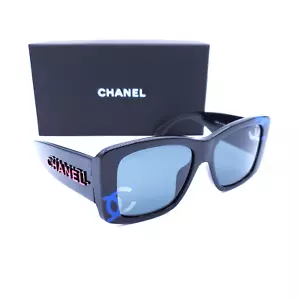 CHANEL Acetate Blue CC Logo Square Sunglasses 71472 Black - Picture 1 of 10