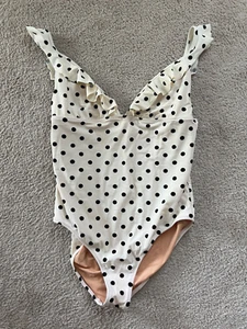 J. Crew Women's One Piece Swimsuit Size XL Black White Polka Dot V Neck Beach - Picture 1 of 5