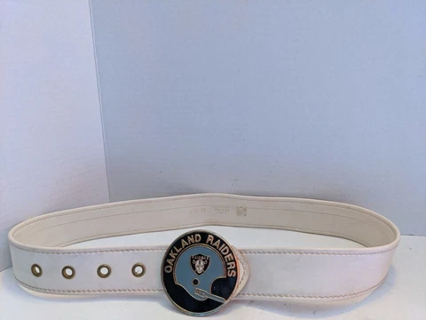 Vintage 1971 NFL Oakland Raiders Helmet Logo Belt Buckle + Original Belt 30 - 32 Cover