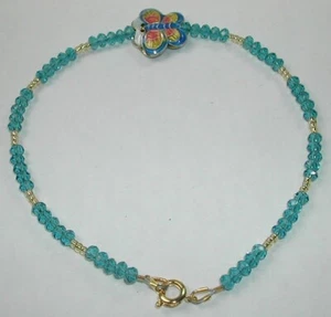 Türkis Kristall & Gold Rocailles Fußkettchen Cloisonne Schmetterling Handarbeit Schmuck - Bild 1 von 1