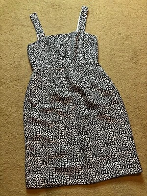 Vestido Vaina J Crew Hailey Moteado Seda Negro Blanco Fiesta Cóctel Formal 6 Foto 1 de 4