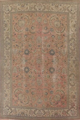 Vintage Floral Traditional Tebriz Area Rug 9'x13' Dining Room Handmade Wool Rug - Image 1 of 4