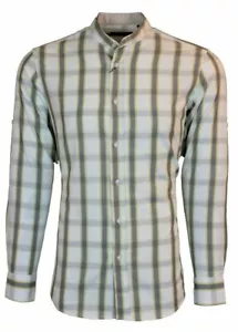 REDUCED -TO CLEAR MENS YELLOW GRANDAD COLLAR SOFT COTTON CHECK SHIRT - From 8.99 - Picture 1 of 10