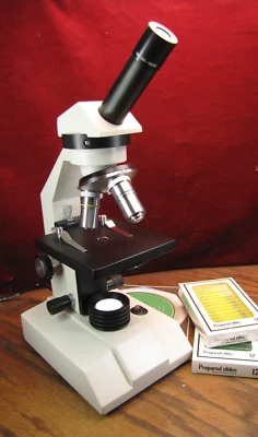 国家显微镜型号 138 单筒化合物带 4x、10x、40x 目标,LED — 第 1/4 张图片