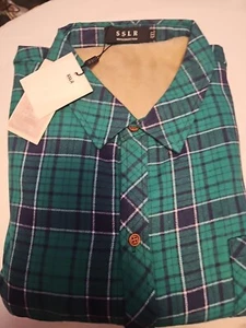 SSLR Tartan Flannel Casual Long Sleeve Button Up Shirt Mens Size 4XL Blue Green - Picture 1 of 8