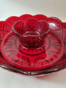 Juego de tazones para servir con chip y inmersión de cristal rojo Godinger Dublin... Shannon de Godinger nuevo - Imagen 1 de 12