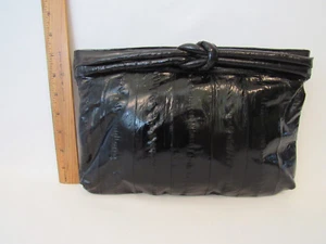 VTG 1960s 70s BLACK GENUINE EELSKIN SHOULDER BAG CLUTCH NEW NEVER USED - Picture 1 of 12