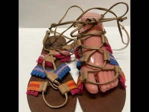 Brash Sandals Womens 9 Multicolor Boho Multi-Color Tassel Lace up the Ankles - Picture 1 of 5