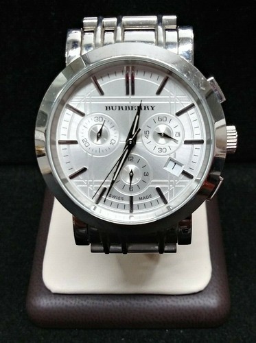 Orologio Uomo Burberry Heritage Cronografo Modello BU1372 Cinturino e Quadrante Argento