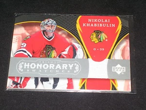 NIKOLAI KHABIBULIN HAWKS LEGEND CERTIFIED AUTHENTIC GAME USED HOCKEY JERSEY CARD - Picture 1 of 2