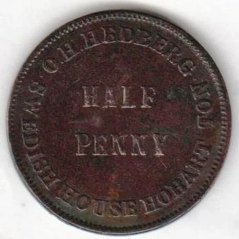TASMANIA - O. H. HEDBERG HALF PENNY TOKEN. NICE COIN Cover