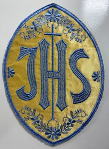 Vintage Liturgical JHS Church Emblem Embroidered Patch Sew On Vestment Jesus God - Picture 1 of 2