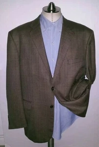 48R brown Orange Blue Glen Plaid Sport Coat Jacket Blazer ALL SEASON  - Picture 1 of 5