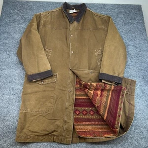 VTG LL Bean Brown Long Canvas Barn Core Coat Duster Aztec Fleece Lined XL TALL - Picture 1 of 12