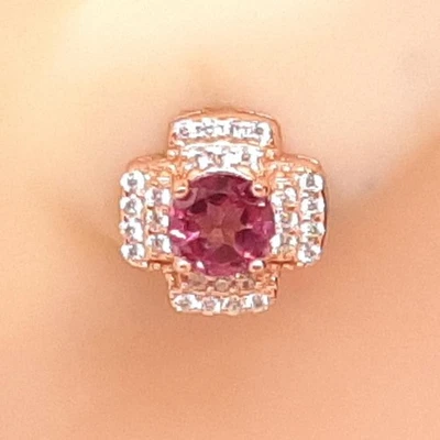 World Class 1.40ctw Pink Topaz & White Sapphire 14K Rose Gold 925 Stud Earrings - Image 1 of 4