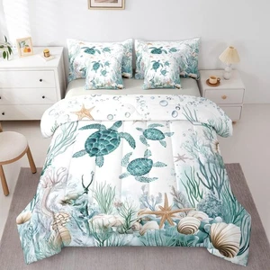 Blue Teal Ocean Bedding Sets Coastal Turtle Bed In A Bag Queen Comforter Set ... - Picture 1 of 8