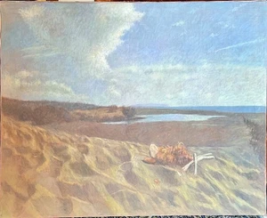 Rodolfo Meli olio su tela "Paesaggio marino" 100x80 firmato anni '80 - Foto 1 di 5