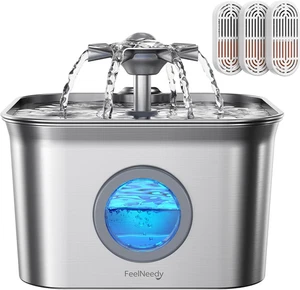 Edelstahl Katzenbrunnen Trinken 3 Filter 2,8L Auto Haustier Katzen 20Db - Bild 1 von 9