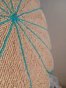 Brown Teal Beaded Mat Flower Boho Eclectic - Picture 1 of 4