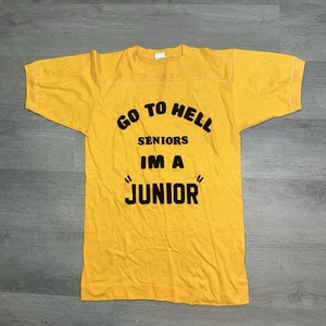 T-shirt donna scuola vintage anni 60 70 Go To He’ll Seniors I’m A Junior taglia XL - Foto 1 di 8